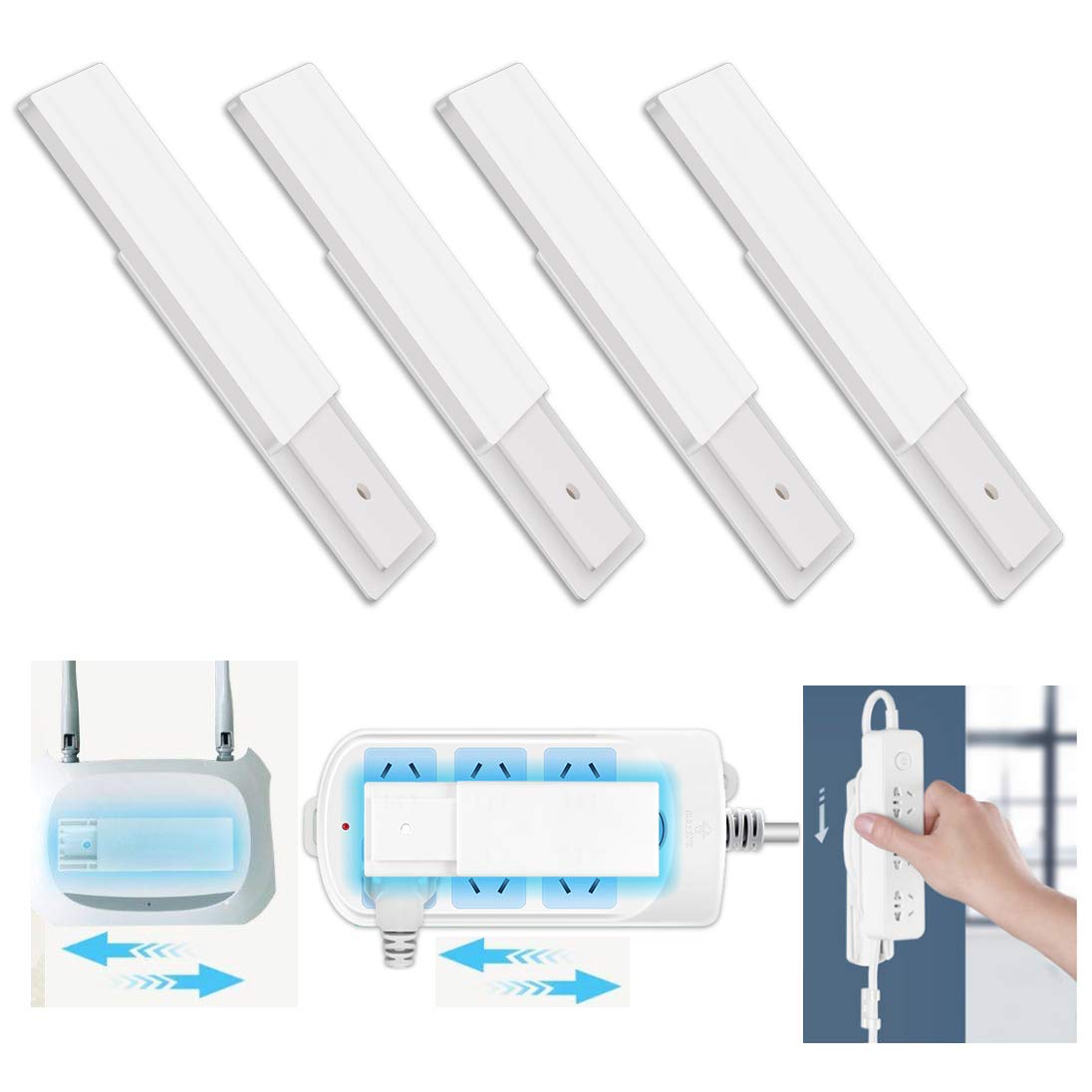 Self Adhesive Power Strip Holder 4 Pack, No Drill Wall Mount for Extension Lead, Router & Cable Management, Adhesive Socket Holder for Desk, Wall & Under Table Organizer