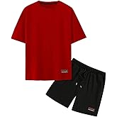 VIPWOLF Men's 2 Piece Casual Sets Crewneck Short Sleeve Top and Shorts Set Oversized Cozy Daily Outfits