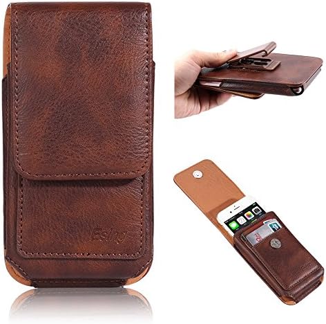 Esing 5.2" Universal Holster Pouch Card Slot Rotation Belt Clip Case for Galaxy S7 S6E/Xperia XA XA1 XZ XZs Z3 Z4 Z5/HTC 10 M8 M9 A9 (Brown)