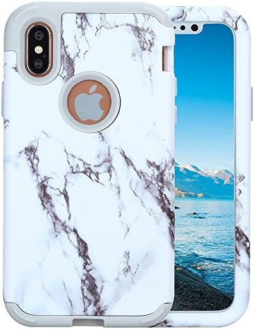 iPhone x case, iPhone x cases, LECASE iPhone X Case, Marble Rugged Three Layer Hybrid Shockproof Drop Corner Protection Case Cover, Front Raised Screen Lip For iPhone X (2017 Release) - Marble White