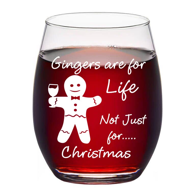Joymaking Gingers are for Life Not Just for Christmas - Funny Christmas Gifts for Women Men, 15 oz Personalised Xmas Stemless Wine Glass Gifts for Friend Christmas Decor Secret Santa Gift…… — image 1