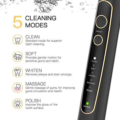 Electric Toothbrush, WIE Rechargeable Auto Sonic Electric Toothbrush with UV Sanitizing Charging Case, Smart Timer, 5 Brushing Modes, IPX7 Waterproof Travel Toothbrush with 6 Replacement Brush Heads