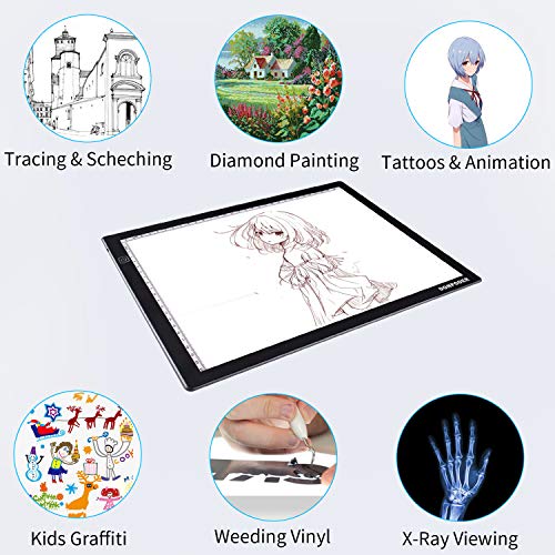 17in Light Box for Tracing- Light Board for Diamond Painting Art A4 Ultra Thin Light Pad for Drawing Sketching Animation Stencilling with 2 Magnetic Pins (2nd GEN Light pad-A4M)
