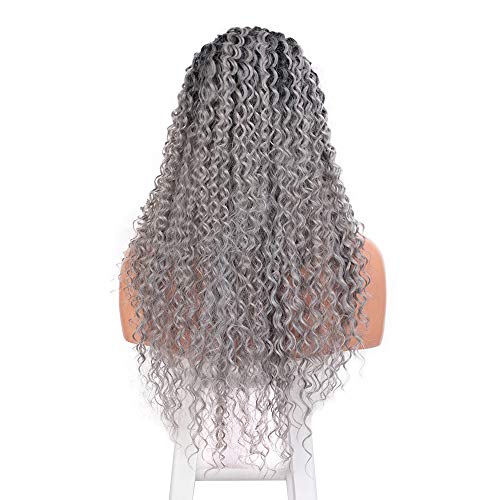 Vigorous Long Curly Wig Ombre Silver Grey Lace Front Wigs for Women Pre Plucked 13x6 Deep Part Synthetic Wigs With Baby Hair Dark Roots Gray Wigs for Daily Party Use