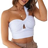 WEEPINLEE Sexy Going Out Crop Tops for Women Trendy Backless One Shoulder Tank Tops