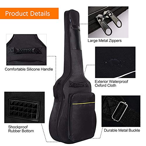 image for GLEAM Guitar Gig Bag - 0.3 Inch Sponge Padding Fit 41 Inch Acoustic Wa