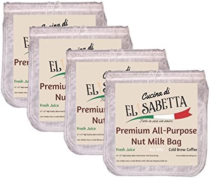 4 pc Gift Pack Premium All-Purpose Large Nut Milk Bags by Cucina di Elisabetta, Nylon Food Strainers for Nut Milk, Fresh Juice and Cold Brew Coffee 12"x12" (4) Individually Packed