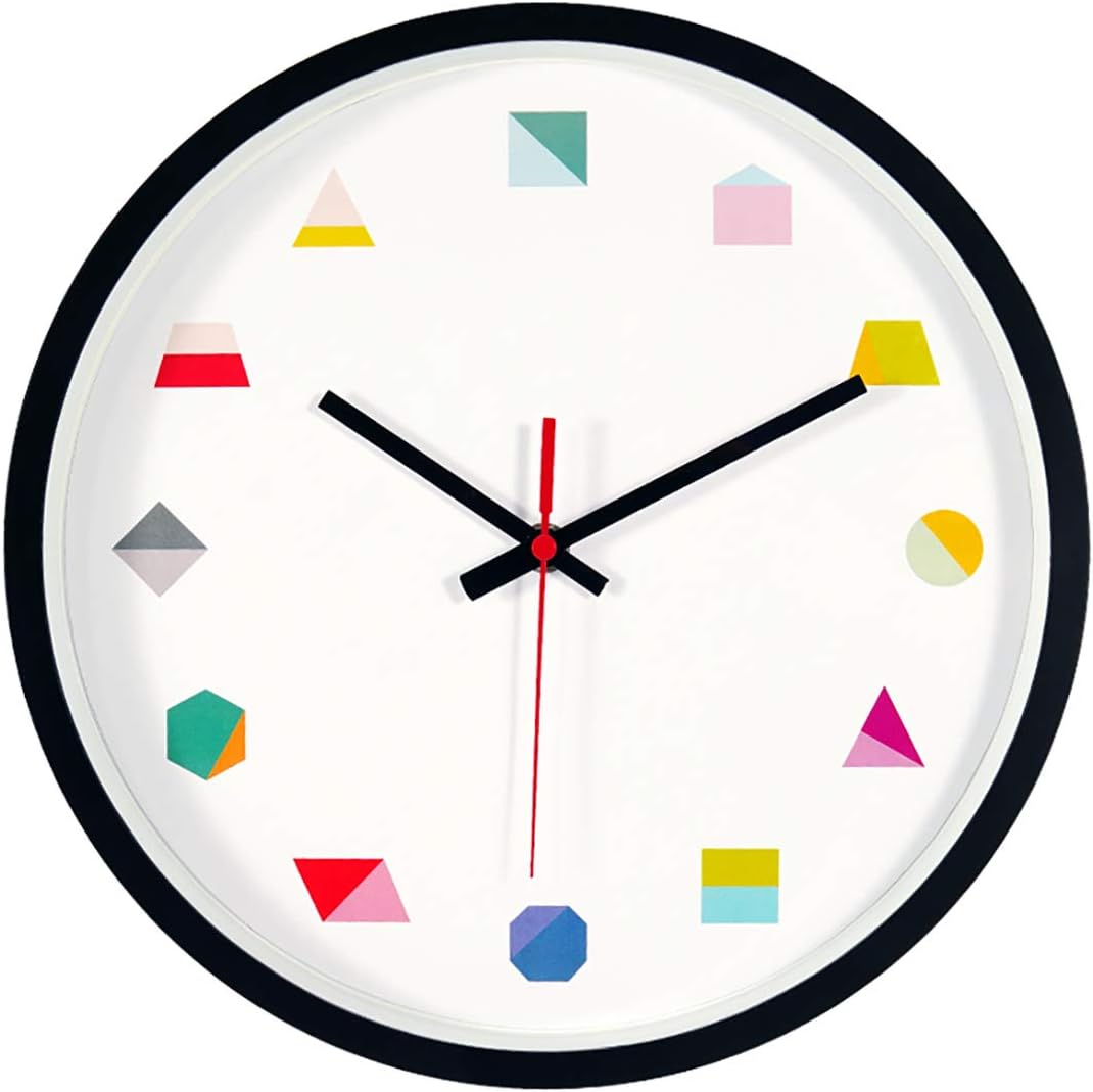 Topkey Wall Clock 12 Inch Silent Non Ticking Geometric Numbers Modern Clock for Living Room Bedroom Kitchen Kids Room - Black
