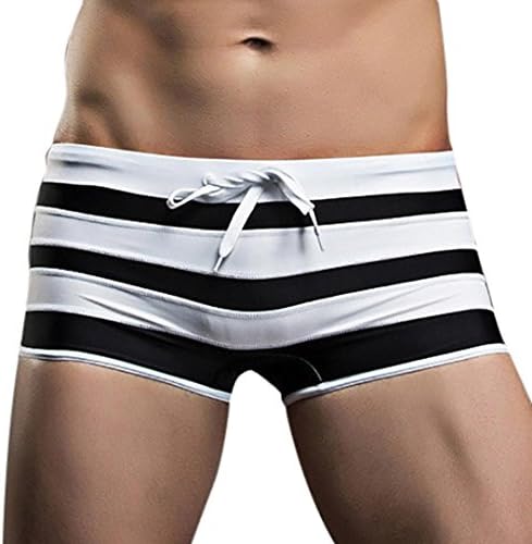 Ousta Outsta Mens Breathable Surf Quick Dry Striped Swim Trunks Pants Swimwear Shorts Slim Wear Bikini Swimsuit Briefs (Black, M)