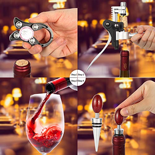 Rabbit Wine Bottle Opener-2019 Upgraded Rabbit Corkscrew Wine Opener Kit with Foil Cutter, Wine Stopper and Extra Spiral (Professional Version)