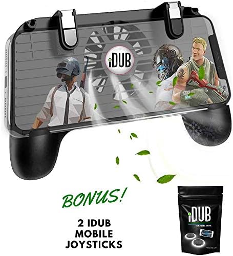 iDub Mobile Game Controller & Mobile Joystick for PUBG/Fortnite 4-in-1 Handheld Adjustable Double Trigger Power Charger Cooling Fan|Compatible w/iPhone iOS Android Portable l1r1 new version 4.5-6.5i