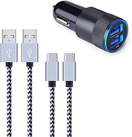 Car Charger, Hootek 3.4A Smart IC Dual USB Port Rapid Car Phone Charger Car Charger Adapter With 2-Pack 6ft USB Tpye C Charger Cable Cord For Samsung Galaxy S9 S8 S8 Plus, Pixel 2 XL, LG G6 G5 V30 V20