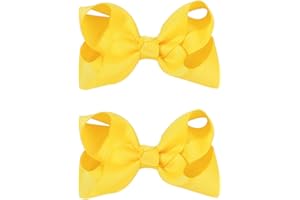 JUCCPUL 2 PCS 4.5inchs Hair Bows for Girls Grosgrain Ribbon Hair Bow Alligator Clips Hair Accessories for Baby Girls Toddlers(Yellow)