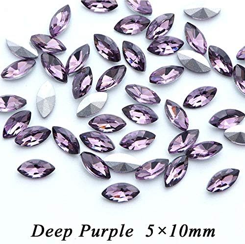 20Pcs Rhinestones Crystal Nail Art Glitter Decoration Strass Stone Horse Eyes 3D Diamond Decoration Deep Purple 5X10MM