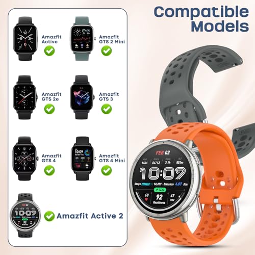 CHULN 6 Pezzis Cinturino per Amazfit Active 2/Active/Active 3 Premium/Garmin Vivoactive 5/Amazfit GTS/GTS 2/2 Mini, 20mm Regolabile Sportiva Cinturino in Silicone Morbido di Ricambio per Smartwatch.