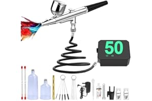 Airbrush Kit with Compressor - 50 PSI Portable Dual-Action Air Brush Set with 0.2/0.3/0.5mm Nozzles, Lightweight Non-Clog Spr