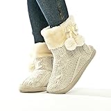 Airee Fairee® Ladies Slippers Women's Slipper Boot Faux Fur Lined with Pom Poms
