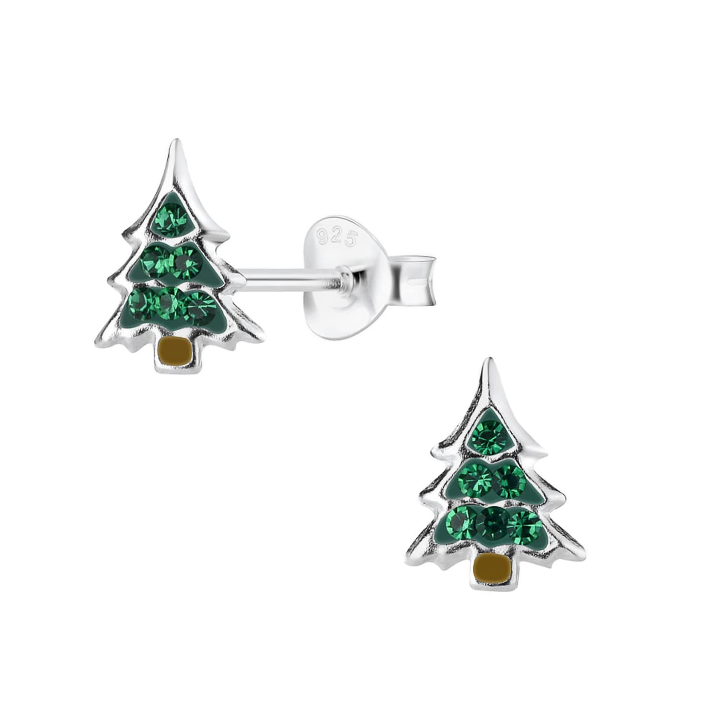 Small Christmas Tree Earrings with Crystal Stones - 925 Sterling Silver