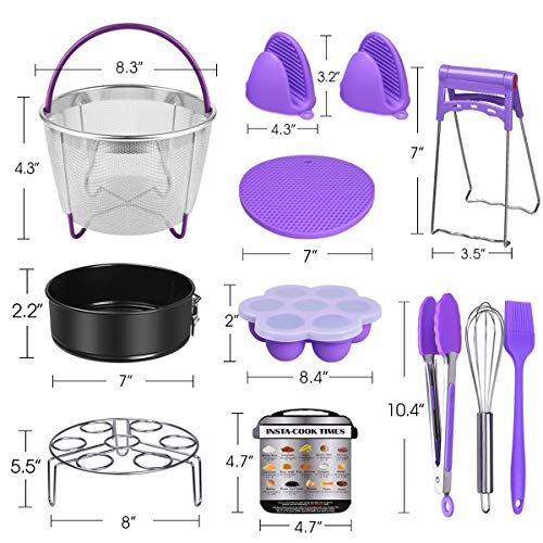 Instant Pot Accessories,DINOKA 23 Pcs Pressure Cooker Accessories Set for 5,6,8Qt - Steamer Basket, Springform Pan, Egg Bites Mold,Kitchen Tongs,Dish Clip, Whisk，Silicon Mitts, Basting Brush, Cheat Sh - Thumbnail 6