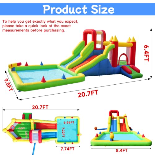 Umbalir 10-in-1 Inflatable Water Park - Giant Bounce House with 2 Water Slides, Big Splash Pool, Water Cannons, Climbing Wall, Tunnels & Obstacle Course for Endless Fun