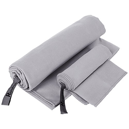 Relefree Microfiber Towel, 2 Pack Travel and Sports Towel, Quick Drying, Lightweight, Ultra Absorbent, Compact for Fitness, Camping, Swimming, Backpacking, Beach, Yoga, Pilates, Gym, Bath, Shower