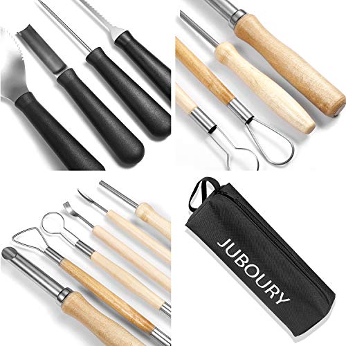 Juboury Pumpkin Carving Tools Kit, 12 Piece Professional Heavy Duty Stainless Steel Carving Tools for Pumpkin Halloween Decoration Jack-O-Lantern