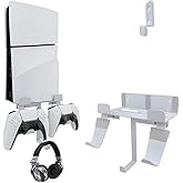 Chanvoo Wall Mount for PS5 Slim/PS5 Pro Console, Aluminum PS5 Slim Disc/Digital Console Wall Shelf Mount with Controller & Headphone Holder - White (Not for Regular PS5)