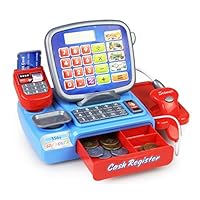 BJLWTQ Kids Baby Electronic Cash Register Toy Pretend Play Educational Toy Grocery Supermarket Cashier Toy with Scanner,Calculator,Credit Card Reader,Fruits and Vegetables，Lights and Sound