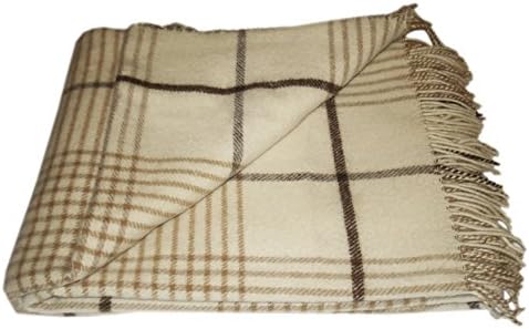 Wool blanket – 100 % pure New Zealand wool/plaid blanket/sofa/throw blanket (140 x 200 cm), Virgin wool, Weiß / Beige / Helbraun #2, 140 x 200 cm