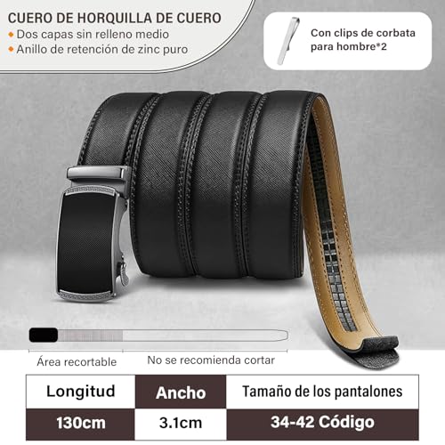 LEMONSEA Cinturones Hombre, 2 Piezas Cinto Hombre, Cinturon Hombre con Hebilla Automática Ajustable, Cinturones Hombre Piel para Traje, Estilo Casual y Vaqueros