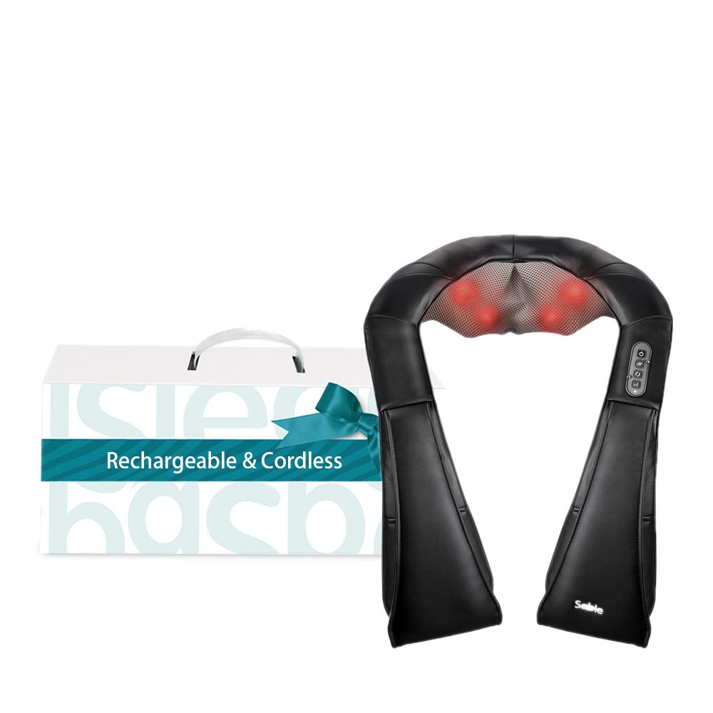 Neck Massager Cordless with Heat, Rechargeable 2600mAh Battery, Sable Shiatsu Tissue Kneading Massage for Shoulder, Foot and Back, FDA Approved for Car Home Office Travel Use