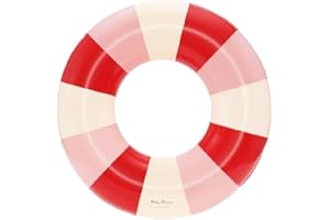 Petites Pommes Pool Floats for Kids & Toddlers - Durable Inner Tube, Handprinted Classic Striped Design Inflatable Rings, Soft Comfort Seaming, Packable Floats for Travel, Red & Pink, 24 inch