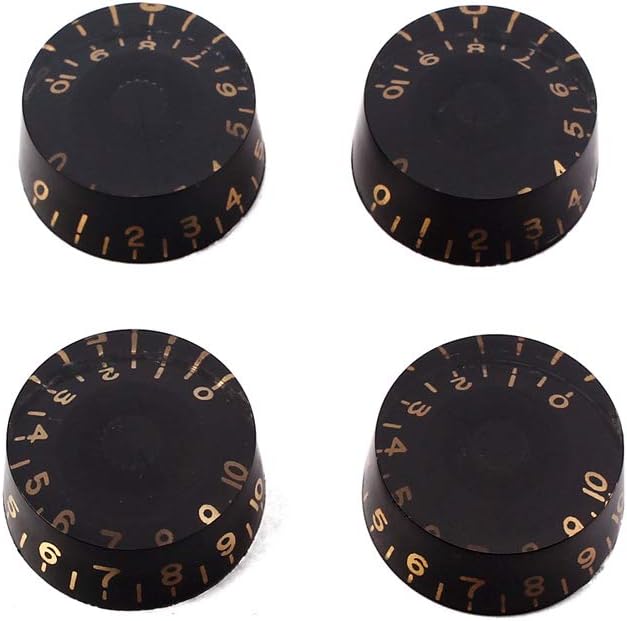 Alnicov Guitar Contral Knobs,Black Clear Knobs With Gold Word Electric Guitar Bass Top Hat Knobs Speed Volume Tone Control Knobs 4Pcs