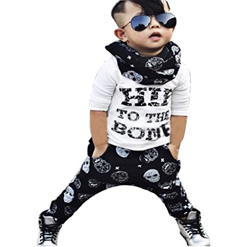 Toddler Boys Clothes,Laimeng 1Set Infant Toddler Baby Boys Letter Print T-shirt Tops+Pants Outfits Clothes (90, White)