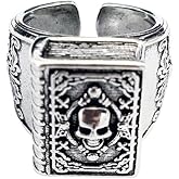 Vintage Skull Open Band Rings For Women Men Punk Style Statement Adjustable Expandable Gothic Skeleton Magic Book Knuckle Finger Biker Cocktail Party Ring Comfort Fit Unisex Personalized Jewelry Gifts