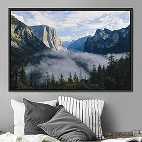 signwin Framed Canvas Wall Art Foggy Mountains Aerial...