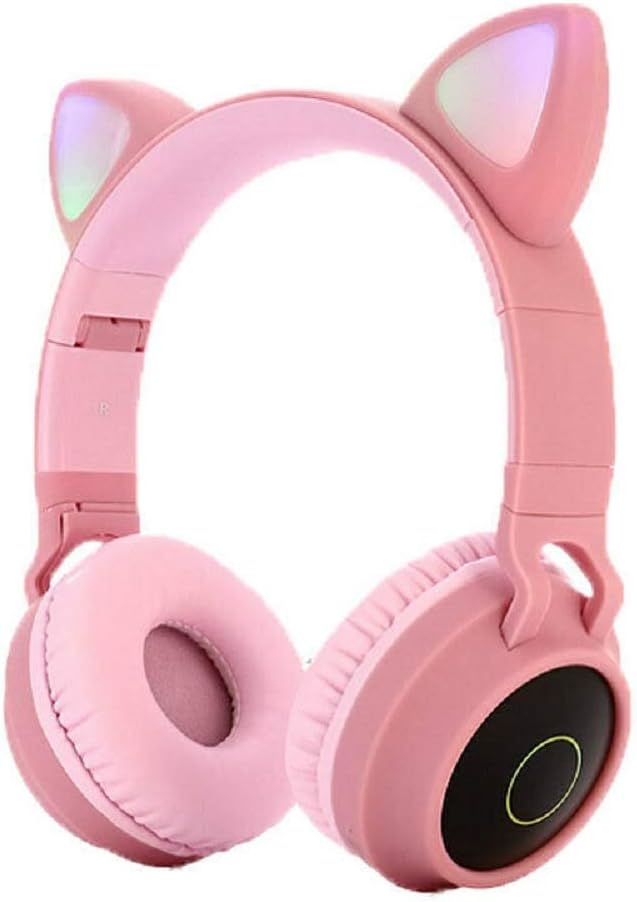 ZHUOHONG Bluetooth Headphones - Cat Ear LED Lights Wireless Foldable Over Ear Headphones with Microphone and Volume Control