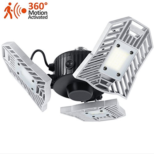Motion-Activated LED Garage Lighting, 6000 Lumens E26 Security Ceiling Light with Built-In Motion Detector, 6000K Daylight