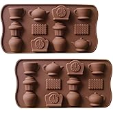 2 Pack Tea Time Silicone Molds Afternoon Tea Teapot Coffee Cups Biscuit Silicone Chocolate Candy Mold Ice Cube Trays (Random Color)