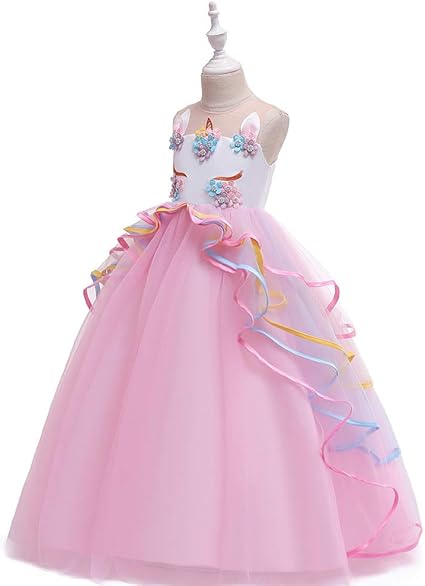 Robe de Princesse pour Fille, Robe de mariée Licorne Longue en 