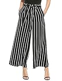 Zeagoo Women's Stripe Flowy Wide Leg High Waist Belted Palazzo Culotte Pants Capris