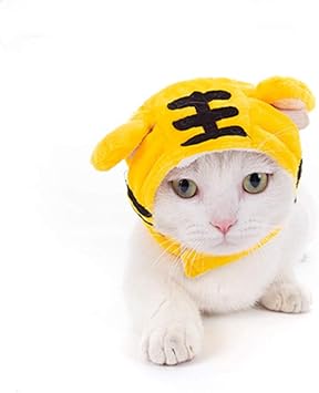 Amazon 猫用帽子 ペット帽子 猫かぶりもの 犬猫用 コスプレキャップ 犬猫用帽子 可愛 着脱簡単 イエロータイガー M Adadila 服 アクセサリー 通販