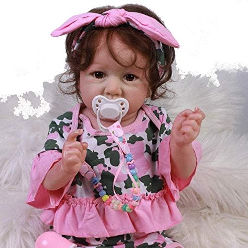 生まれ変わった赤ちゃん人形 58cm全身ソフトシリコン生まれ変わった赤ちゃん人形 子供の誕生日のおもちゃのためのかわいいリアルな新生児の女の子の人形 C 茶色の目