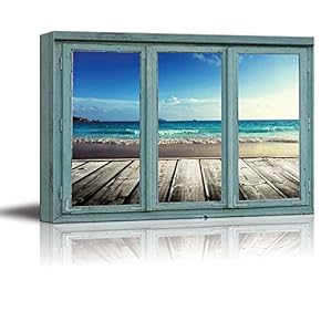 Dock View of Perfect Blue Ocean Waves Coming Ashore - Canvas Art Home Art - 24x36 inches