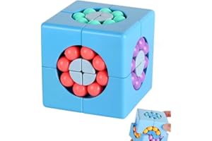 YUDANSI Magic Bean Cube Toy, Rotating Magic Bean Puzzle& Fidget Spinner 2-in-1, Rotating Magical Cube Fidgets Gift for Kids Boys Girls Age 3+, 5-7, 8-12, Brain Teaser Fingertip Toys for Teens Adults