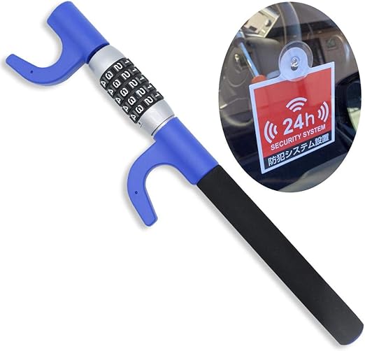 Amazon Elledk ハンドルロック 盗難防止 車 盗難 ステアリングロック 護身 ダイヤル式 防犯プレート付き ブルー 車用ロック 車 バイク
