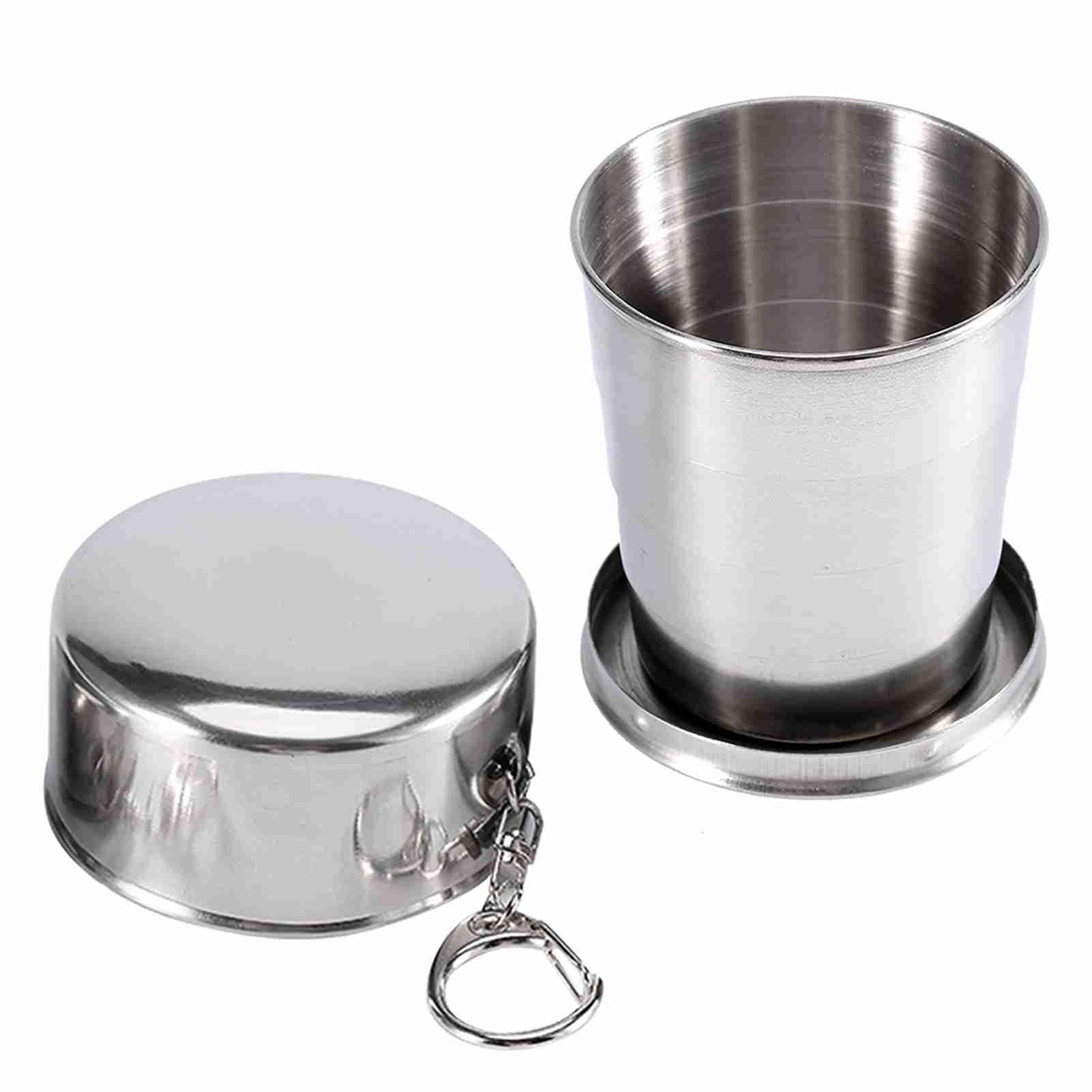 Garosa Stainless Steel Folding Cup, Metal Cup Stackable Drinking Outdoor Travel Telescopic Collapsible Mug, Portable Retractable Water Containers (240ml)
