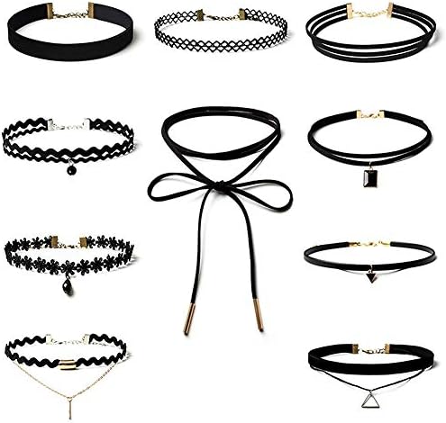 Yililay 10 Pieces Choker Necklace Set Stretch Velvet Classic gothic tattoo lace collar Choker Collier for Ladies Women (Black) Jewelry accessories