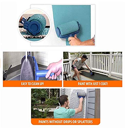 Paint Roller Brush Tools Set Wall Printing Brush kit with Paint Runner Pro, Wall Printing Brush, Smart Paint Roller Applicator for Painting Walls and Ceilings for Home Office Room (6pcs Blue)