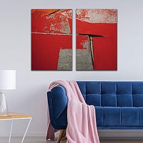 2 Panel Canvas Wall Art - Abstract Red Color Splash on Grunge Background - Giclee Print Gallery Wrap Modern Home Art Ready to Hang - 16"x24" x 2 Panels